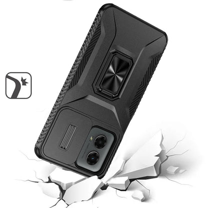 For Samsung Galaxy S24 Camera Cover Phone Case with Magnetic Rotation Ring Stand [Military Grade] Hybrid Hard TPU Shockproof Case Cover Black