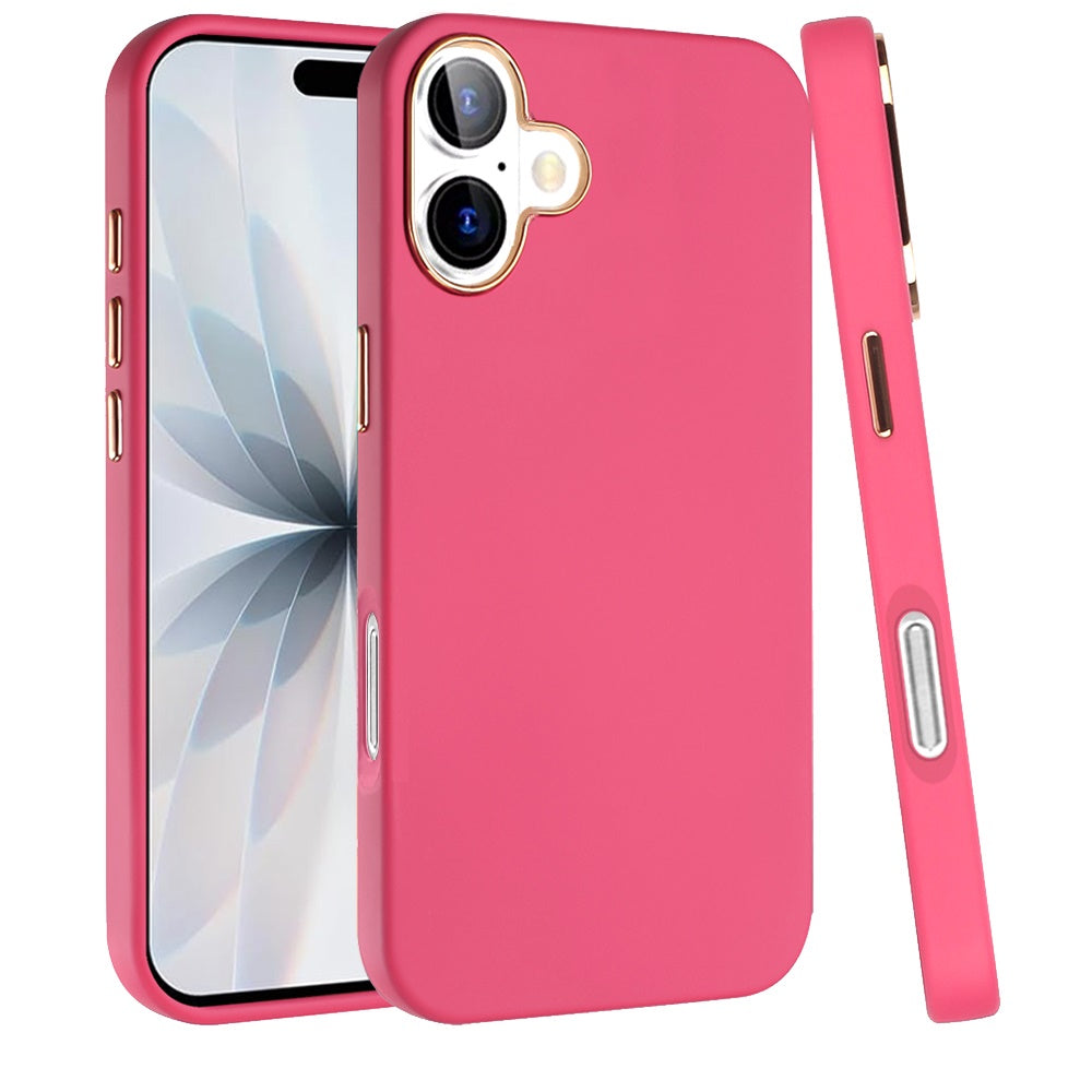 Phone Case for Apple iPhone 17/ iPhone 18 Hybrid Silicone TPU Rubber Chromed Edge TPU Bumper Reinforced Corners Shock Absorbing Protection Cover Pink