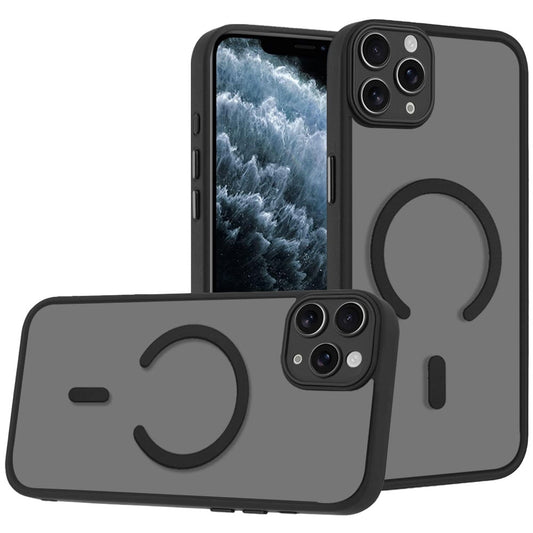 Phone Case for iPhone 11 Pro Max Matte Frosted Magnetic Back Hybrid Hard PC Soft TPU Camera Protection Slim Shock Absorbing Anti Fingerprint Cover Black