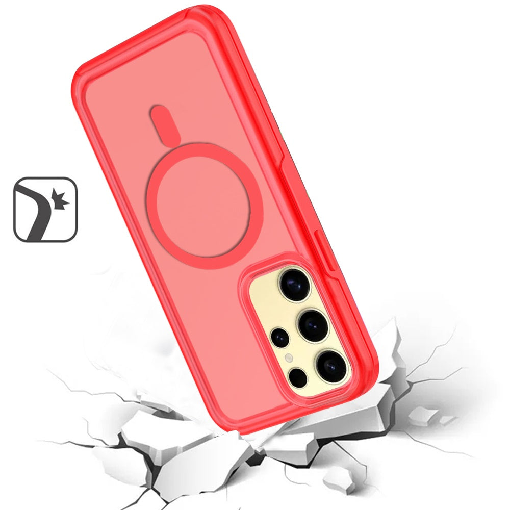 For Samsung Galaxy S24 Slim & Durable Compatible with MagSafe Hybrid Shockproof Glossy Oil Protective Dual Layer TPU + PC Case Cover Red