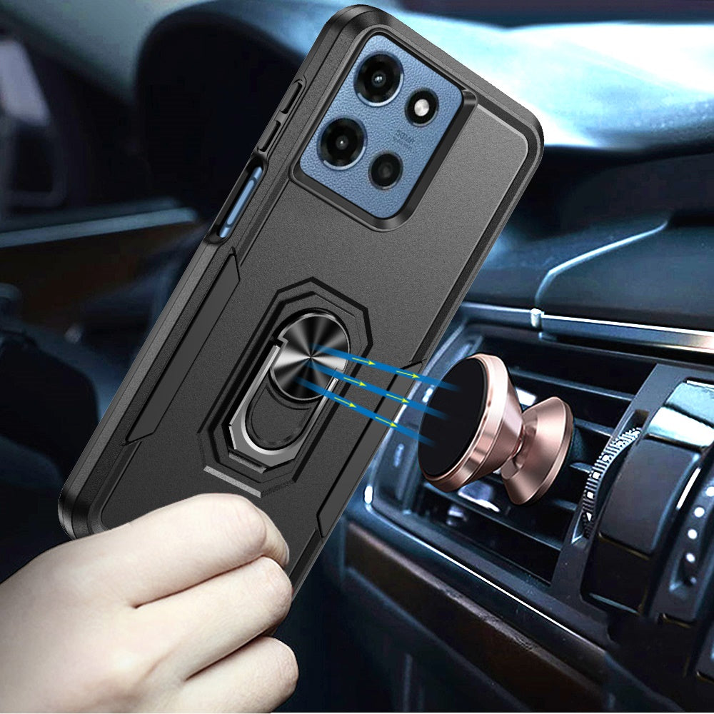 For Motorola Moto G Stylus 5G 2025 Hybrid Rugged Tough 2in1 Drop-Proof Protection Military Grade Armor with Metal Ring Stand Case Cover
