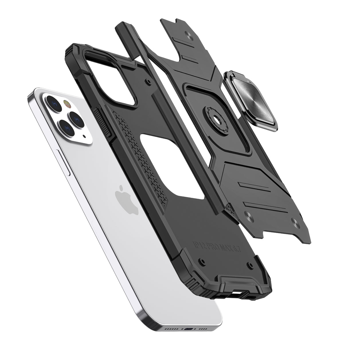 For Apple iPhone 16 Plus (6.7") Armor Hybrid with Ring Holder Kickstand Shockproof Heavy-Duty Durable Rugged Dual Layer Case Cover