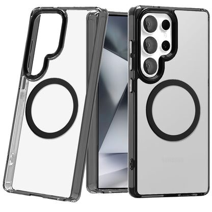 For Samsung Galaxy S24 Ultra Transparent Back Hybrid Case - Magnetic Circle, Color Frame, Metal Buttons, MagSafe Compatible Case Cover