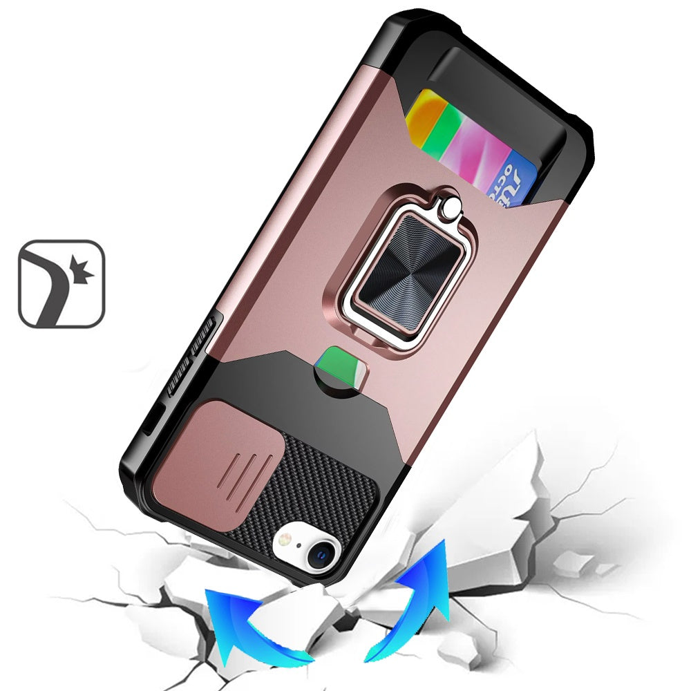 For Apple iPhone 17E /16E Wallet Case with Ring Stand & Slide Camera Cover Back Credit Card Slot Holder, Military Grade Case Cover