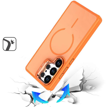 For Samsung Galaxy S25 Ultra Magnetic Matte Metal Camera Stand Hybrid Drop Protection Durable Shockproof Slim Fit Design Case Cover Cosmic Orange