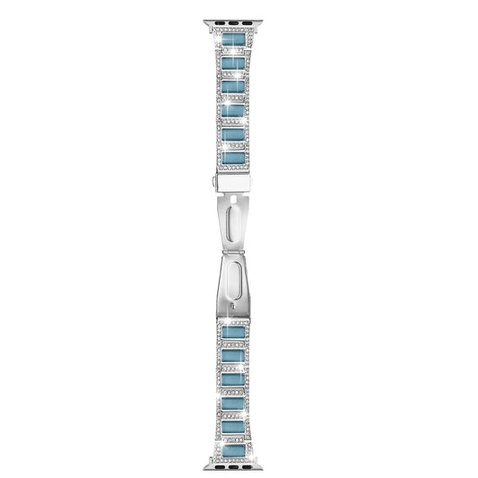 Watch Band for Apple Watch 38/40/41mm, Series 1-8 & SE Zinc Alloy Link Bracelet Rhinestone Jewel Diamond Bling Adjustable Secure Clasp Metal Replacement Silver
