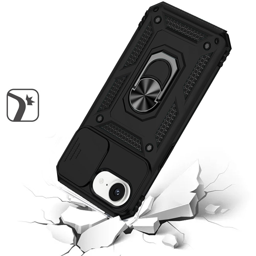 For Apple iPhone 17E /16E Hybrid Ring Shockproof with 360° Rotate Ring Kickstand, Camera Lens Protection, Soft Edge Bumper Case Cover
