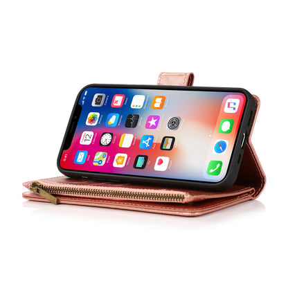 For Samsung Galaxy S25+ /S25 Plus /S24+ Plus Leather Wallet Case with Zipper, 9 Card Slots, Cash Pocket, Stand & Strap, Clutch Pouch Design Case Cover Rose Gold