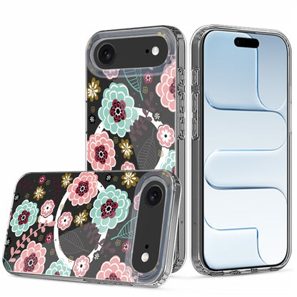 For Apple iPhone 17 Pro Hybrid Flower Design Stylish Fashion Case, MagSafe Compatible, Thick Shockproof Hard PC Case Cover