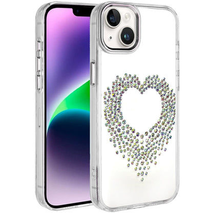Phone Case for Apple iPhone 14 Angel Hearts Bling Shimmer Colorful Glitter Chrome Edge Shockproof Stylish Hybrid Design Cover Silver