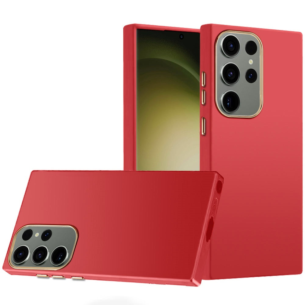 Phone Case for Samsung Galaxy S23 Ultra Hybrid Silicone TPU Rubber Chromed Edge TPU Bumper Reinforced Corners Shock Absorbing Protection Cover Red