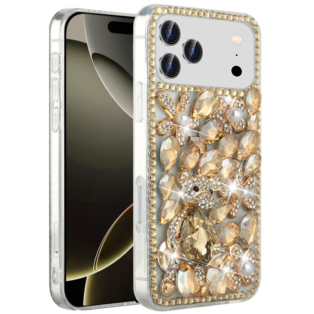 Phone Case for Apple iPhone 17 Pro Max Luxury Full Diamond Glitter 3D Floral Ornament Hybrid Shockproof Stylish Rhinestone Designer Protective Elegant Cover