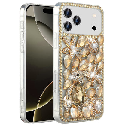 Phone Case for Apple iPhone 17 Pro Max Luxury Full Diamond Glitter 3D Floral Ornament Hybrid Shockproof Stylish Rhinestone Designer Protective Elegant Cover