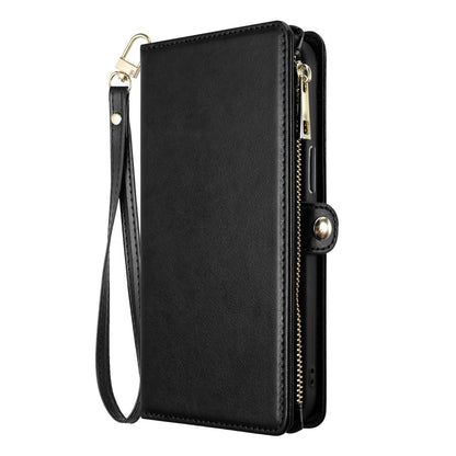 For Apple iPhone SE 4 Wallet Purse Stylish Design with Credit Card & ID Slots, Durable Zipper Storage, Adjustable Lanyard Case Cover Black