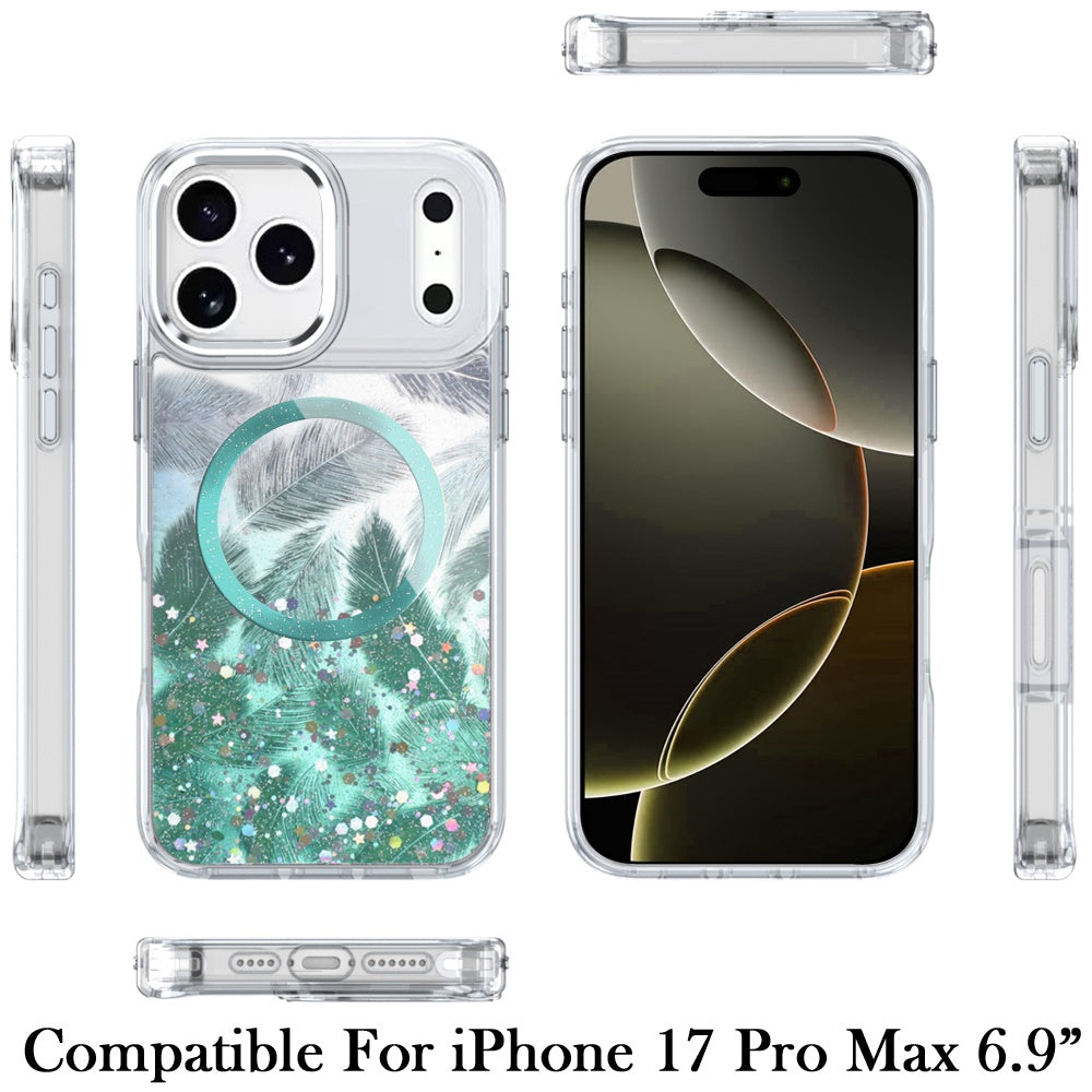 For Apple iPhone 17 Pro Max Epoxy Glitter Shimmer Fashion Case with Magnetic Magsafe Compatible Hybrid Sparkling Slim Protective Case Cover
