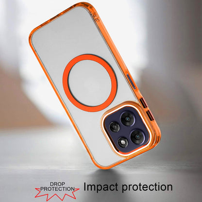 For Motorola Moto G 5G 2026/2025 Transparent Back Hybrid Case - Magnetic Circle, Color Frame, Metal Buttons, MagSafe Compatible Case Cover Cosmic Orange