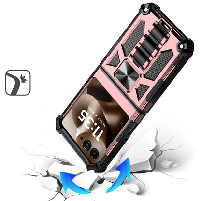 For Motorola Razr+ PLUS 2025 /2024 Hybrid Shockproof [Military Grade] Rugged Protective with Magnetic Car Mount & Invisible Stand Case Cover Rose Gold