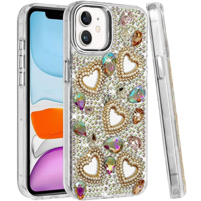 Phone Case for Apple iPhone 11 Luxury Crystal Heart Rhinestone Diamond Bling Shockproof Hybrid Glitter Protective Stylish Durable Grip Cover