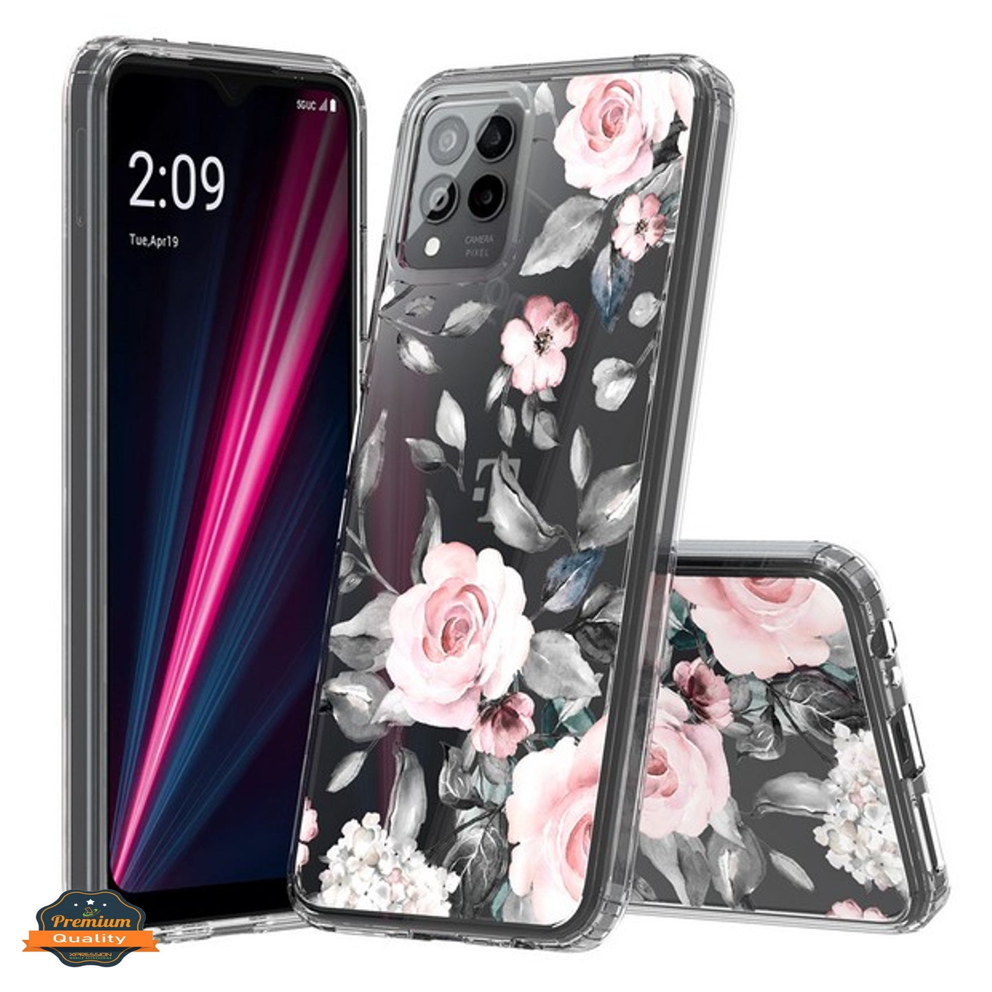 For Motorola Moto G 5G 2026 / Moto G Play 2026 Floral Pattern Hybrid Transparent TPU Silicone, Shock Absorption Bumper, Hard Back Slim Case Cover