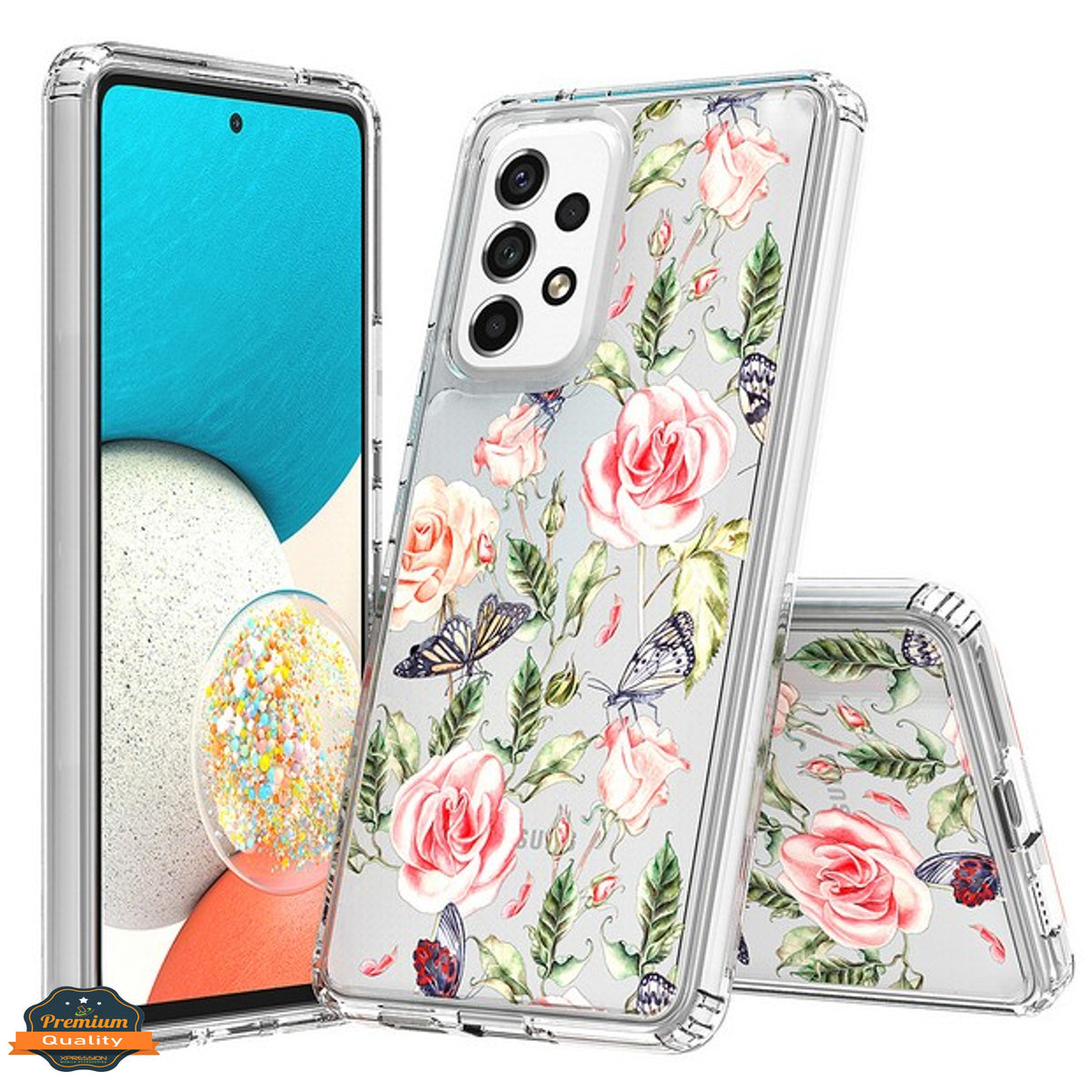 For Samsung Galaxy S25 Ultra Floral Pattern Hybrid Transparent TPU Silicone, Shock Absorption Bumper, Hard Back Slim Case Cover