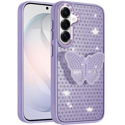 Phone Case for Samsung Galaxy S26 FE /Fan Edition Butterfly Grip Pop Stand Diamond Sparkle Hybrid Shockproof Metal Button Slim Protective Grip Decorative Design Cover