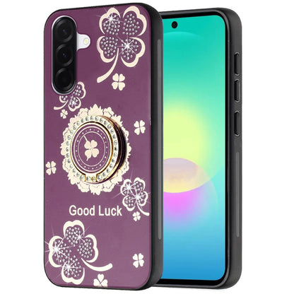 Phone Case for Samsung Galaxy A27 Diamond Glitter Butterfly Engraved Ring Stand Luxury Bling Hybrid Shockproof Chrome Edge Protective Durable Grip Cover Purple