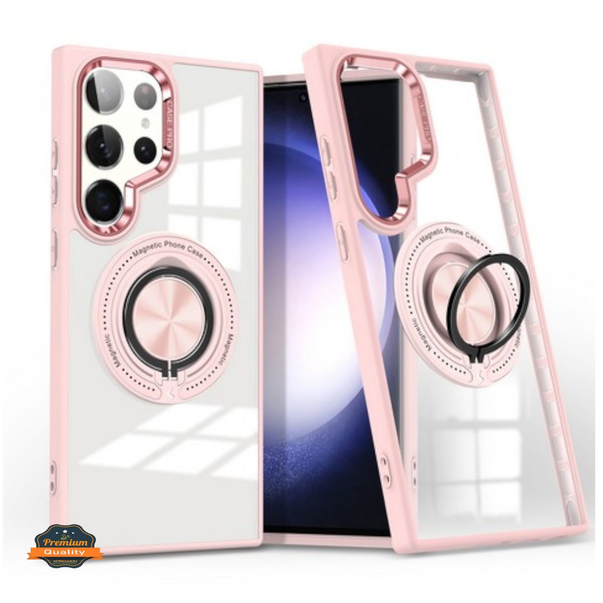 For Samsung Galaxy S25 EDGE Clear Transparent Back Hybrid with Rotating Ring Stand, MagSafe Compatible Shockproof Slim TPU PC Case Cover
