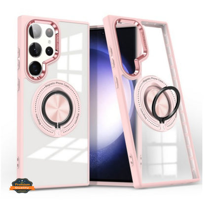 For Samsung Galaxy S25 EDGE Clear Transparent Back Hybrid with Rotating Ring Stand, MagSafe Compatible Shockproof Slim TPU PC Case Cover