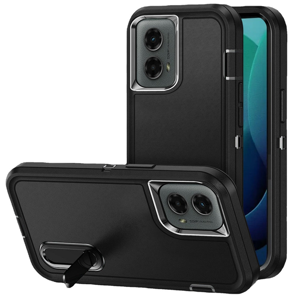 For Samsung Galaxy S23 FE /Fan Edition Hybrid 3 Layers Hard 3in1 Shockproof with Kickstand Heavy Duty Hard TPU Rubber Anti-Drop Case Cover Black