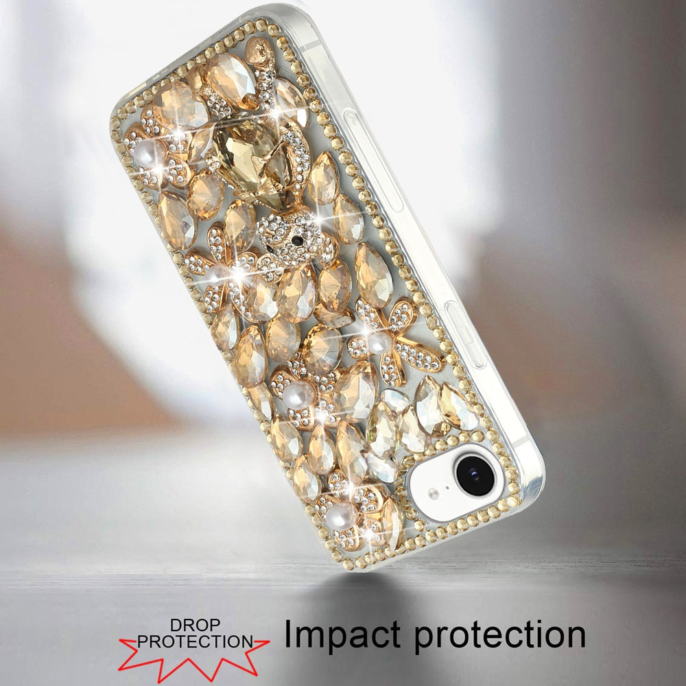 For Apple iPhone 17E /16E Bling Crystal 3D Full Diamonds Luxury Sparkle Rhinestone Hybrid Protective Case Cover