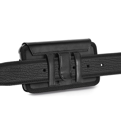 For Apple iPhone 16 Pro (6.3") Universal Phone Holder Horizontal Leather Nylon [Magnetic Closure] with Belt Clip Holster Loops Carrying Pouch XL Screen Size 6.3" [Black]