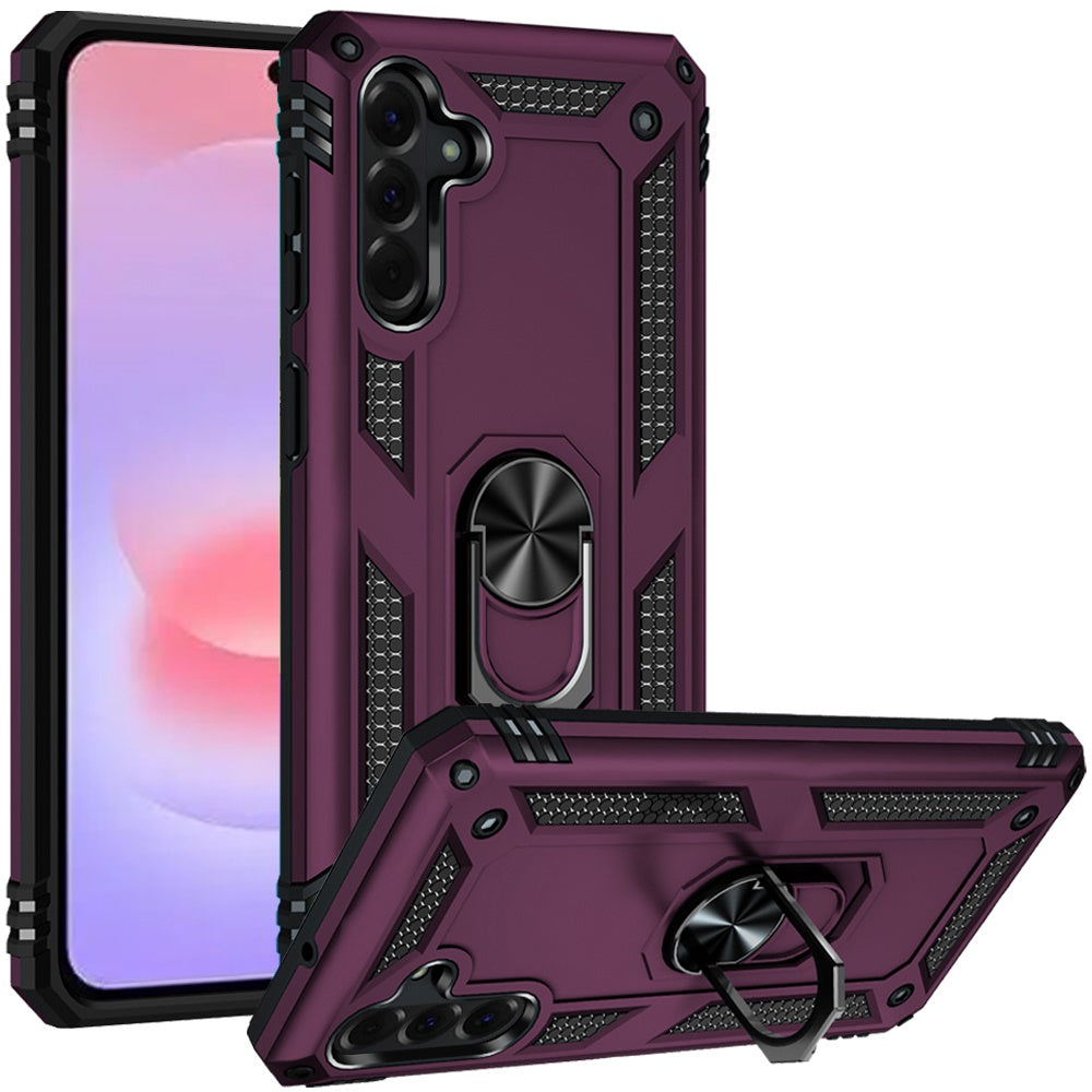 Phone Case for Samsung Galaxy A37 Rotatable Ring Stand Shockproof Hybrid Armor Anti Slip Heavy Duty Fit Magnetic Car Mount Durable Grip Cover Purple