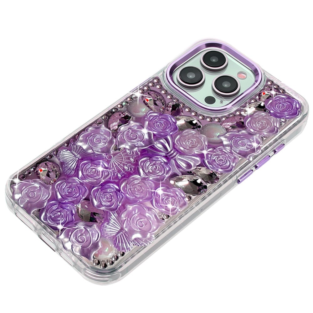 Phone Case for Apple iPhone 12 Pro Max 3D Flower Bling Rhinestone Glitter Cute Stylish Shockproof Protective Decorative Luxury Grip Stones Ornaments Cover