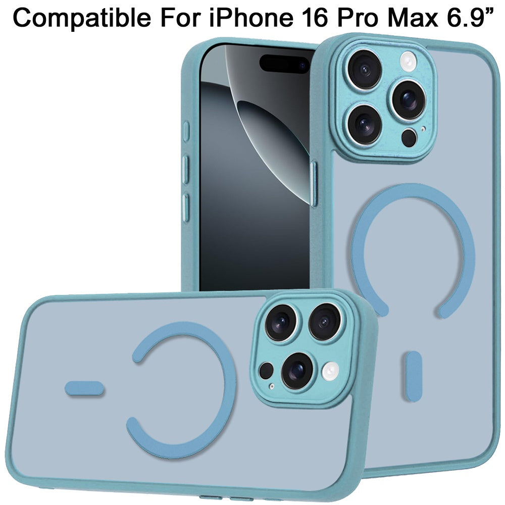 Phone Case for iPhone 16 Pro Max (6.9") Matte Frosted Magnetic Hybrid Hard PC Soft TPU Camera Protection Slim Shock Absorbing Anti Fingerprint Cover
