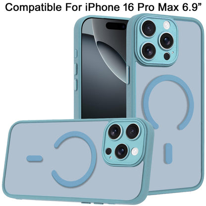 Phone Case for iPhone 16 Pro Max (6.9") Matte Frosted Magnetic Hybrid Hard PC Soft TPU Camera Protection Slim Shock Absorbing Anti Fingerprint Cover