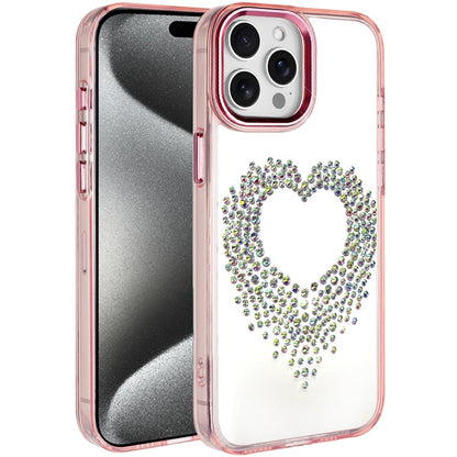 For Apple iPhone 15 Pro Max Angel Hearts Bling Glitter Diamond Hybrid TPU Cover, Colorful Frame Shockproof Protective Back Case Cover