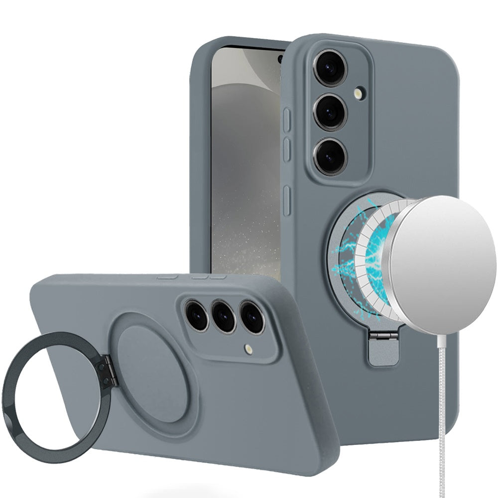 For Samsung Galaxy S24+ Plus Magnetic Ring Stand Liquid Silicone Shock Protection Soft Grip Anti Slip Durable Design for Plus Series Case Cover