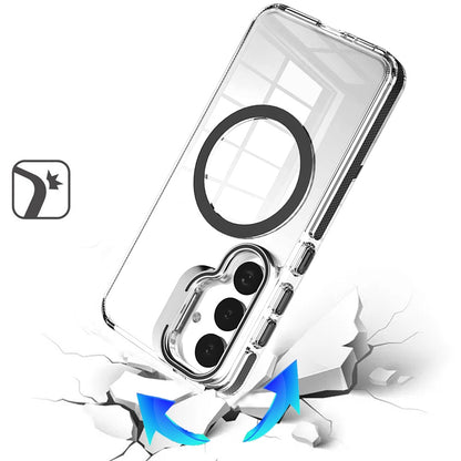 Phone Case for Samsung Galaxy S23 Ultra Magnetic Circle Transparent Tough Hybrid Camera Stand Guard Stand Shockproof Color Edge Rugged Grip Cover Black