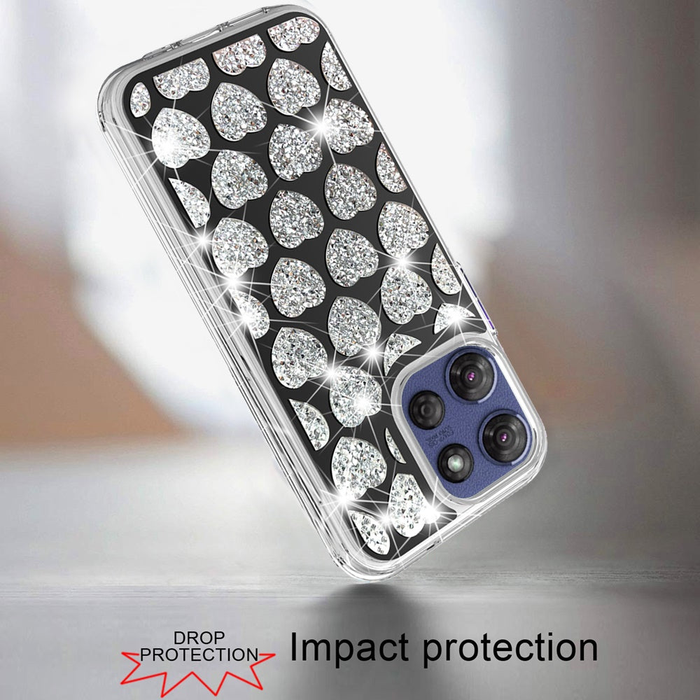 For Motorola Moto G Power 5G 2025 Sparkly 3D Design Diamond Shockproof Protective Bling Glitter Rhinestone Hybrid Skin PC & TPU Case Cover