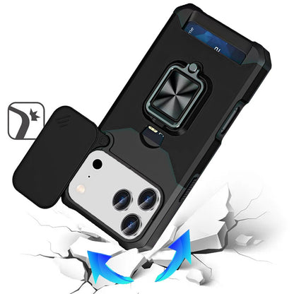 Phone Case for Apple iPhone 18 Pro Max Card Holder Magnetic Ring Stand Shockproof Anti Slip Wallet Grip Protective Hybrid Design Cover