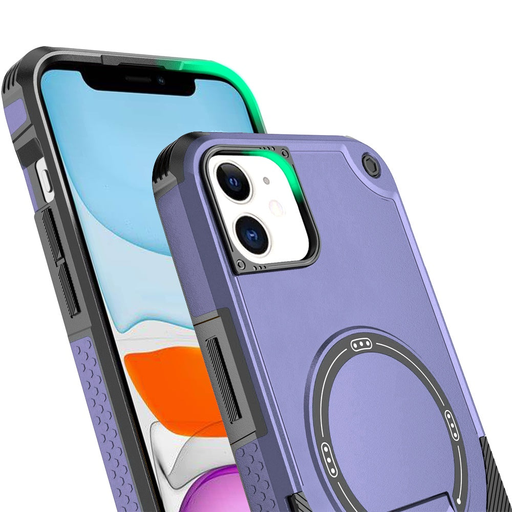 Phone Case for Apple iPhone 12 /12 Pro Magnetic Kickstand Rugged Shockproof Armor Grip Anti Slip Heavy Duty Protective Matte Stand Hybrid Cover Purple