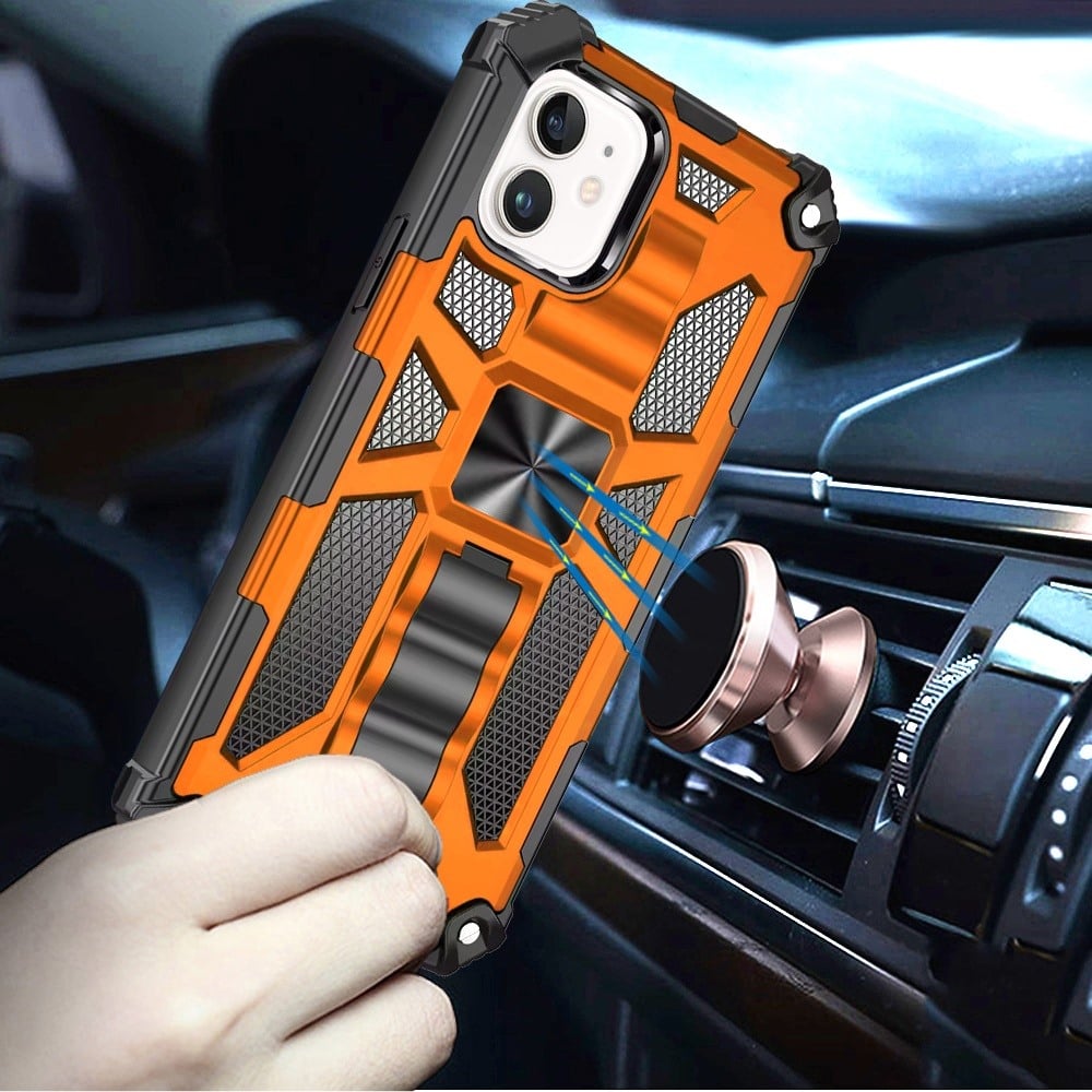 For iPhone 12 / iPhone 12 Pro (6.1") Hybrid Shockproof [Military Grade] Rugged Protective with Magnetic Car Mount & Invisible Stand Case Cover Cosmic Orange