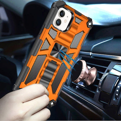 For iPhone 12 / iPhone 12 Pro (6.1") Hybrid Shockproof [Military Grade] Rugged Protective with Magnetic Car Mount & Invisible Stand Case Cover Cosmic Orange