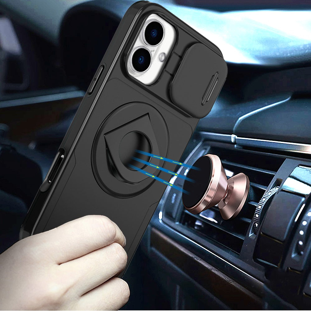 For Apple iPhone 17 (6.3") Full Coverage with Camera Window, Magnetic Circle, Rotatable Ring Stand, MagSafe Compatible, Shockproof Hybrid Protectiv Case Cover