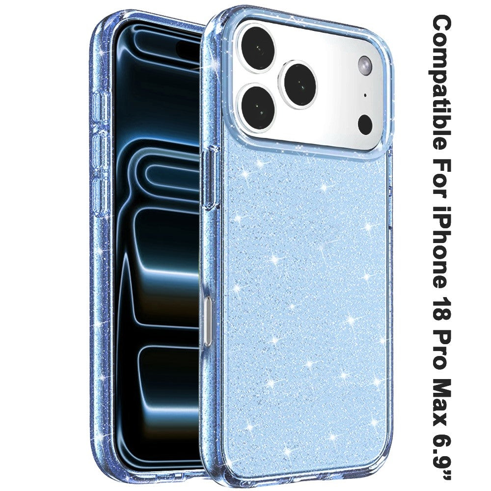 Phone Case for Apple iPhone 18 Pro Max/ 17 Pro Max Glitter Transparent Shockproof Thick Clear Hybrid Slim Fit Heavy Duty 3mm TPU Protective Bumper Cover Blue