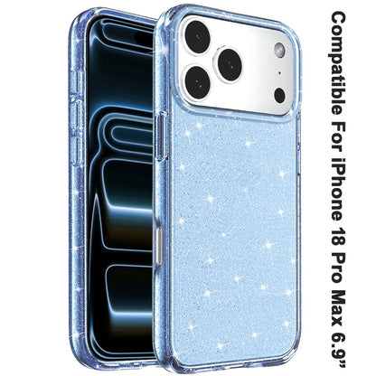 Phone Case for Apple iPhone 18 Pro Max/ 17 Pro Max Glitter Transparent Shockproof Thick Clear Hybrid Slim Fit Heavy Duty 3mm TPU Protective Bumper Cover Blue