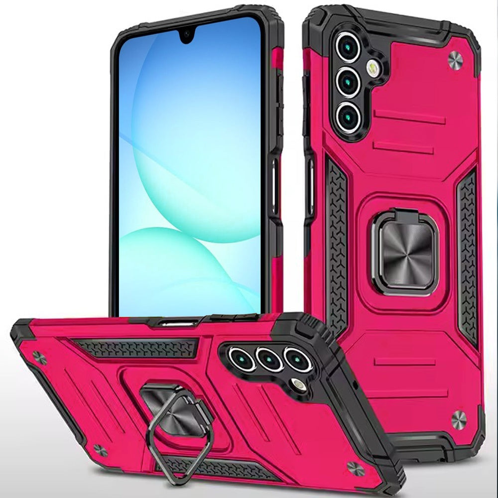 For Samsung Galaxy S25 Fan Edition /Galaxy S25 FE Armor Hybrid Magnetic Stand with Ring Holder Kickstand Shockproof Heavy-Duty Durable Rugged TPU Dual Layer Case Cover Hot Pink