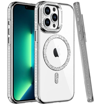Phone Case for Apple iPhone 13 Pro Max Luxury Diamond Bling Edged Magnetic Glitter Shockproof Hybrid with Camera Kickstand Durable Grip Cover