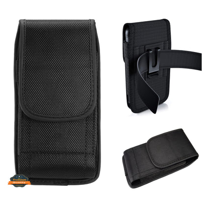 For Apple iPhone 16 Pro (6.3") Pouch Case Universal Vertical Canvas with Belt Clip Loop Holster Military Grade Cell Phone Holder Cover [Black]