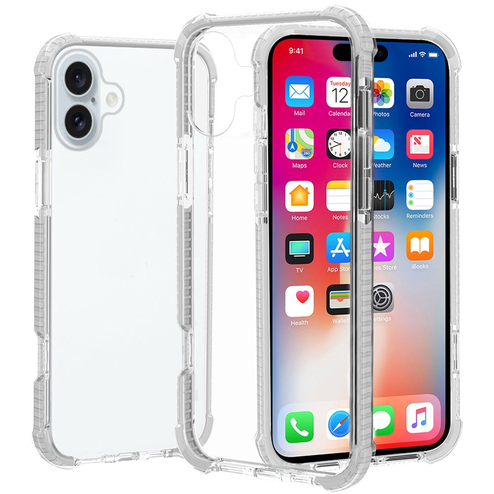 Phone Case for Apple iPhone 16 Plus Transparent Acrylic Shockproof Rugged Hybrid Heavy Duty Color Frame Raised Bezel Clear Durable Grip Cover White